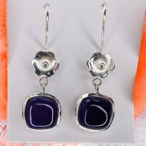 Vintage Real Amethyst Flower Dangle Earrings